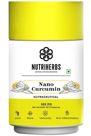 Nutriherbs Nano Curcumin Extract 500 mg 100% Natural Turmeric Extract - 60 Capsules | Powerful Anti-inflammatory, Antioxidant | Pain Reliever For Men and Women