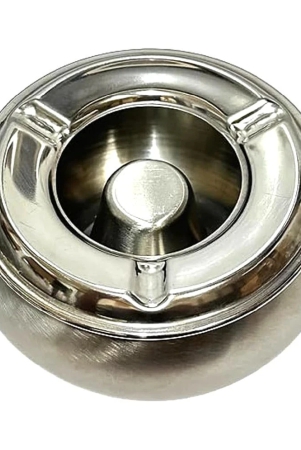 dynore-stainless-steel-heavy-gauge-matka-shape-lid-ash-tray-for-home-office-bar-and-tabletop-decoration-silver