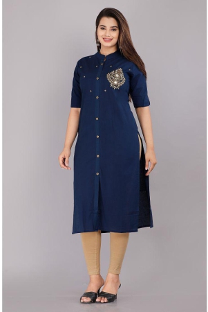 highlight-fashion-export-navy-cotton-blend-womens-front-slit-kurti-pack-of-1-none