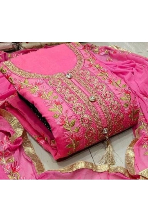 Unstitched Chanderi Salwar Suit Material Embroidered