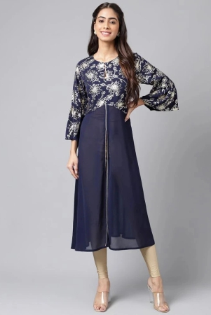 janasya-navy-blue-georgette-womens-front-slit-kurti-pack-of-1-none