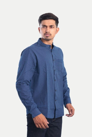Men Printed Blue Mandarin Collar Casual Shirt