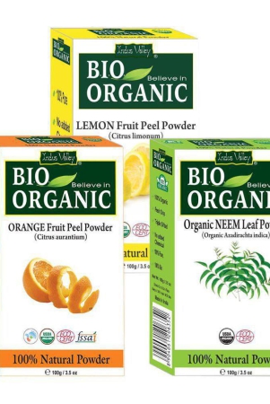 Indus Valley Bio Organic Lemon Peel, Neem & Orange Peel Powder Combo-Set of 3 (300 g)