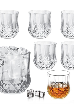 treo-by-milton-crystal-on-the-rocks-set-of-7-pieces-1-ice-pail-6-tumbler-295-ml-each-glass-transparent-glass-ice-bucket-wine-home-restaurants-easy-to-clean