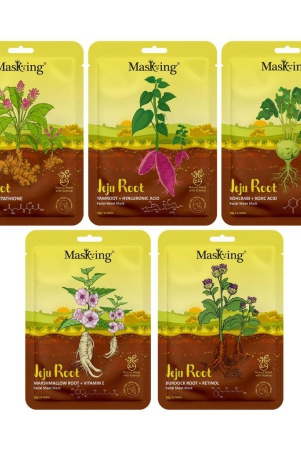 MasKing Jeju Root face sheet mask for skin Firming & Glowing,men and women, Pack of 5