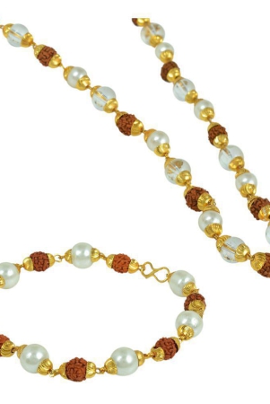 paystore-gold-plated-combo-of-original-panchmukhi-rudraksh-white-crystal-and-pearl-necklace-and-matching-bracelet-for-men-none