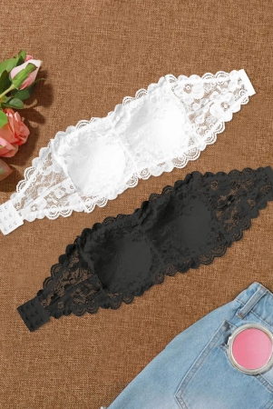 womensgirls-lace-net-tube-bra-strapless-padded-seamless-hook-closure-bra-white-black