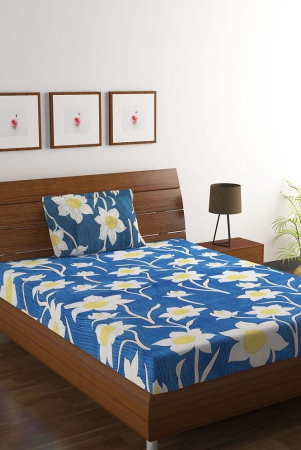 hometales-microfiber-floral-single-bedsheet-with-one-pillow-cover-blue-blue