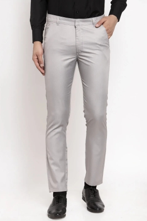 Indian Needle Mens Grey Cotton Solid Formal Trousers-30 / Grey