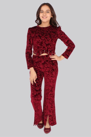 cutecumber-maroon-velvet-girls-top-with-pants-pack-of-1-none