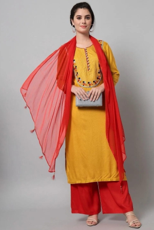 charming-geometric-printed-mustard-rayon-embroidered-kurta-trouser-set-with-dupatta-for-women-small