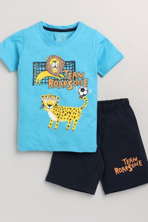 lazy-shark-cotton-blend-turquoise-boys-t-shirt-shorts-pack-of-1-none