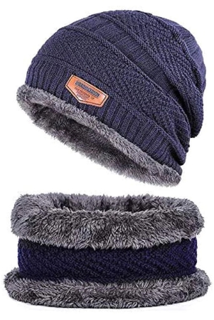 zacharias-mens-woolen-cap-with-neck-mufflerneckwarmer-set-of-2-free-size-blue