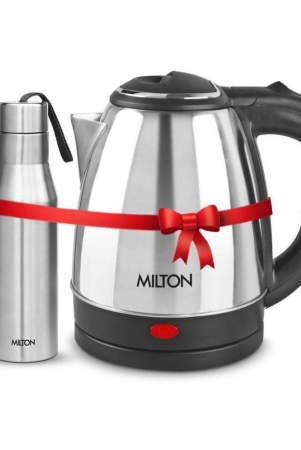 milton-combo-set-go-electro-stainless-steel-kettle-15-litres-silver-and-super-750-stainless-steel-water-bottle-650-ml-silver-office-home-kitchen-travel-water-bottle