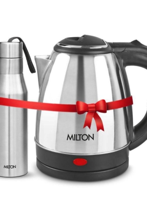 milton-combo-set-go-electro-stainless-steel-kettle-12-litres-silver-and-super-750-stainless-steel-water-bottle-650-ml-silver-office-home-kitchen-travel-water-bottle