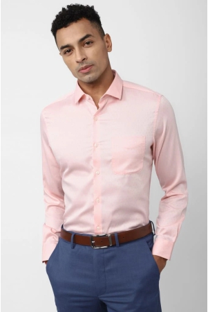 Men Peach Slim Fit Formal Full Sleeves Formal Shirt