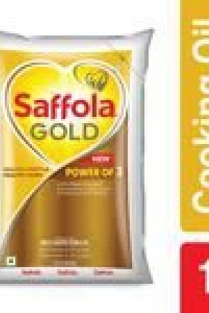 Saffola Gold Refined Cooking Oil, Blended Rice Bran & Sunflower Oil, Helps Keeps Heart Healthy, 1 L Pouch