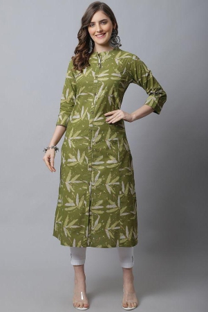 Pistaa 100% Cotton Printed Front Slit Womens Kurti - Green ( Pack of 1 ) - None