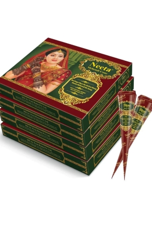 Neeta Mehendi Cones for Hand Desgning & Wedding, Bridal Mehandi Cone Reddish Brown Color 12 Pcs in 1 Box (Pack of 4)