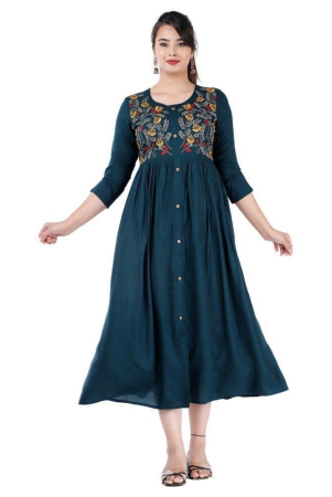 Estela - Blue Rayon Women''s Flared Kurti - S