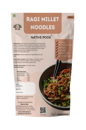 Native Pods Ragi Millet Noodles | Not Fried, No MSG |No Maida | Pack of 1- 180g