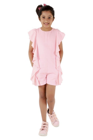 Kids Cave Dungaree jumpsuits for girls above Knee Length Fabric Polycrepe(Color_Pink, Size_3 Years to 12 Years) - None