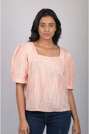 party-wear-magic-cotton-top-for-women-light-orange-striped-top-with-square-neck-otl-tps1071-orange-xl