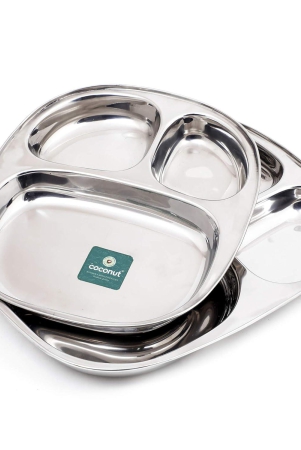 coconut-stainless-steel-small-breakfast-lunch-dinner-snacks-plates-with-2-partitioned-heavy-guage-set-of-2-diameter-9-inches