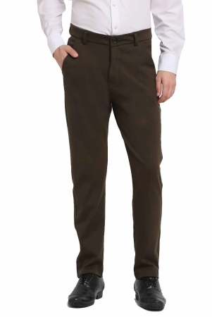 Indian Needle Mens Olive 4-Way Lycra Tapered Fit Trousers-30 / Olive-Green