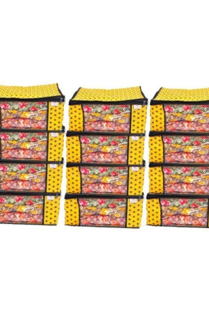 sh-nasima-non-woven-printed-saree-cover-bag-wardrobe-with-transparent-window-pack-of-12-yellow