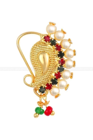 vivastri-gold-plated-red-stone-with-peals-alloy-maharashtrian-nath-nathiya-nose-pin-for-women-girls-viva1020nth-tar-multi-color