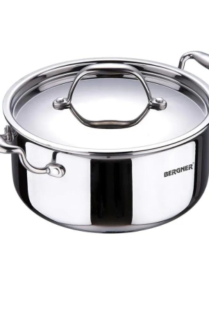 Bergner Argent Tri-Ply Stainless Steel Casserole with Stainless Steel Lid | Gas & Induction Compatible | Silver | 1 Pc 8300 ML