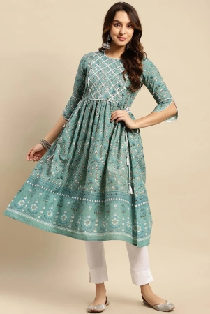 rangita-women-100-cotton-teal-gota-lace-at-yoke-calf-length-kurti-gathered-at-waist-none