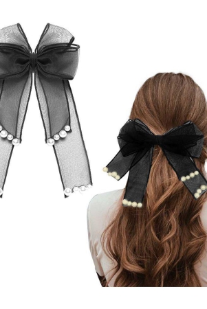 lykaa-stylish-hair-ribbon-pearl-bow-french-style-barrettes-hair-clips-for-girls-women-kids-black-black