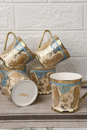 femora-golden-leaf-tea-mugs-ceramic-tea-cups-coffee-mugs-180-ml-golden-6-pcs-set