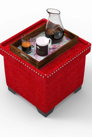 Eccentric Stool Cum End Table with Storage-Red