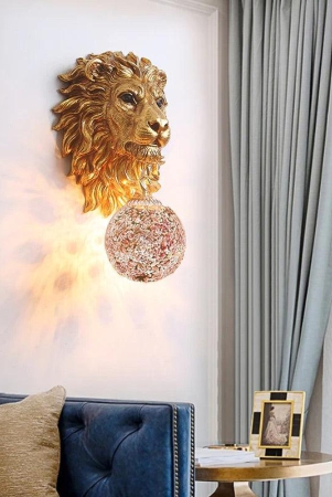 Hdc Lion Wall Lamp Art Led European Creative Wall Lamp Bedroom Bedside Lamp - Gold