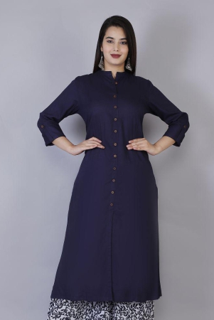 doriya-blue-rayon-womens-front-slit-kurti-none