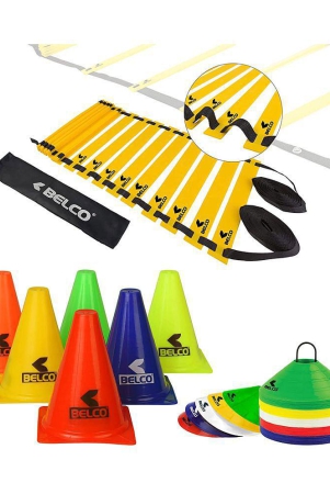 belco-sports-6-inch-cones-pack-1020-space-markers-and-4-meter-ladder-with-pushup-stand-agility-combos