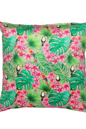 tropical-woodpecker-whimsy-printed-velvet-multicolour-cushion-cover-40-cm-x-40-cm