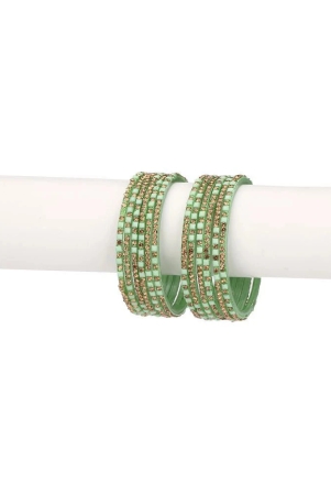 party-glass-bangle-set-ornamented-with-beads-for-spaical-look-pack-of-12-green-shining-attractive-none