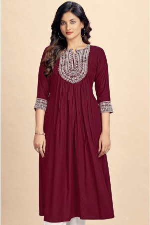 glomee-rayon-embroidered-nayra-womens-kurti-maroon-pack-of-1-none