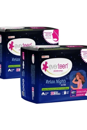 everteen-xxl-relax-nights-ultra-thin-40-sanitary-pads-with-period-cramps-roll-on-inside-pack-of-2