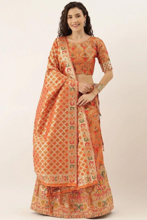 om-shantam-sarees-orange-banarasi-silk-chaniya-choli-semi-stitched-lehenga-free-size