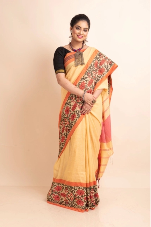 look-and-adorn-butter-yellow-black-red-handwoven-khadi-cotton-floral-meena-begumpuri-saree-with-blou