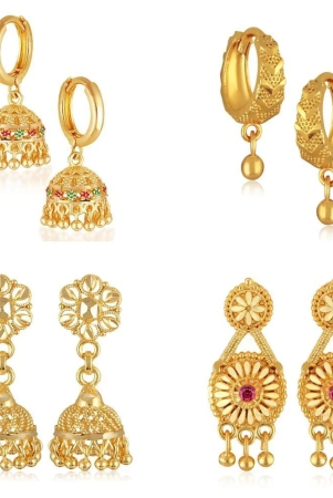 vighnaharta-golden-jhumki-earrings-pack-of-4-golden