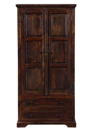 Solid Teak Wood 2 Door Wardrobe-Brown