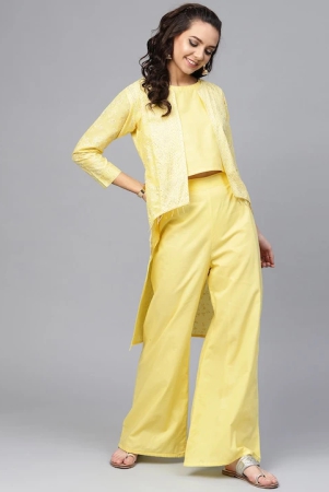 Women Yellow Solid Top with Palazzos & Shrug