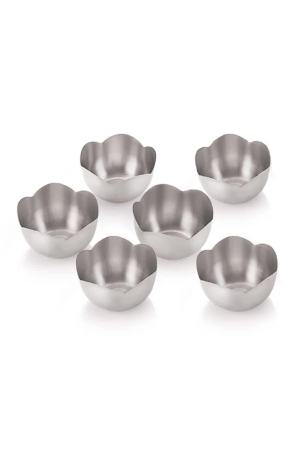 Kneaders Stainless Steel Multipurpose Serving Bowl, Ice Cream Bowl / Dessert Bowl / Sabji Plate, 6 Piece Flat Bottom Flower Shape Bowl