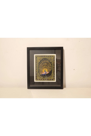 miniature-painting-black-peacock-design-silk-with-frame-75